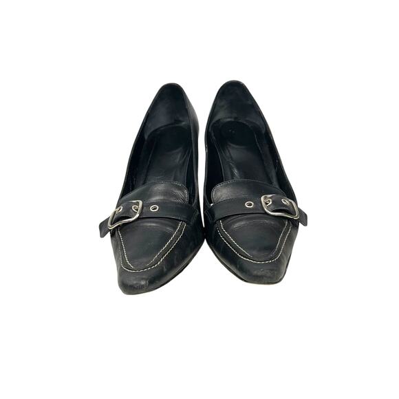 COACH 'Jayne" Italian Black Leather Pumps Buckle Detail 7B Glam Regency Y2K - Picture 2 of 8